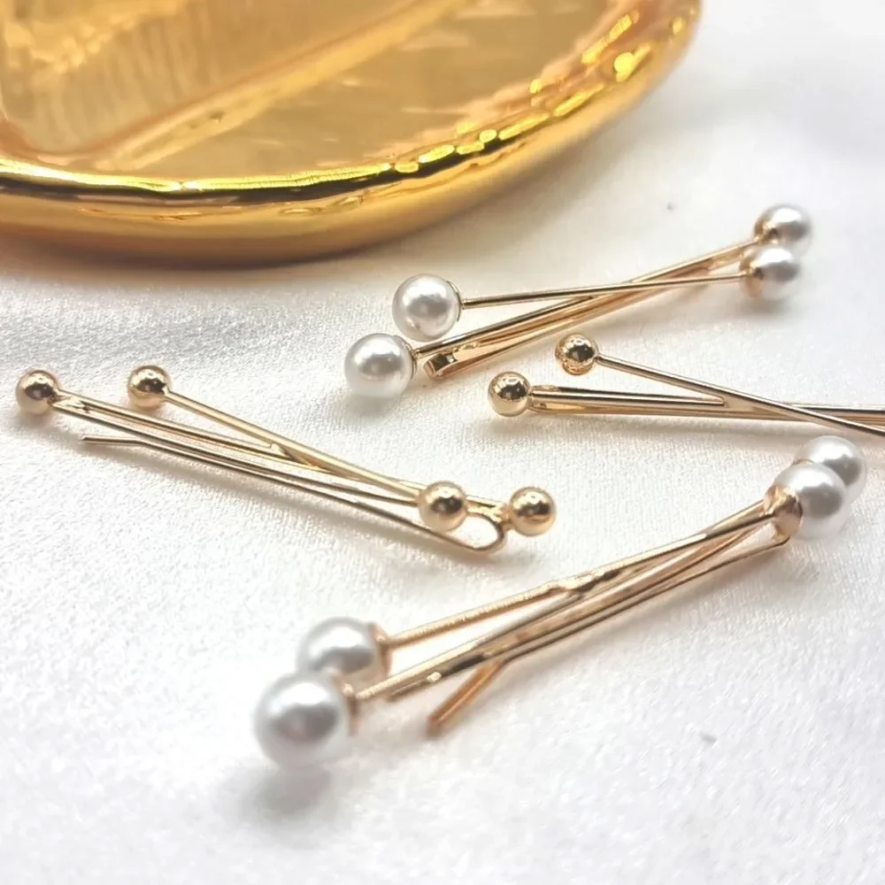 ZARA Gold ball & Pearl criss cross hair pins clips • NWOT